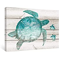 SUMGAR Cuadro de Pared Turquesa Tortuga Marina Azul Verde sobre Lienzo Color Madera Animales decoración de Pared Moderna…
